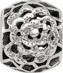 Sterling Silver 925 Bali Flower Bead with Antiqued Finish Elegant Solid Design