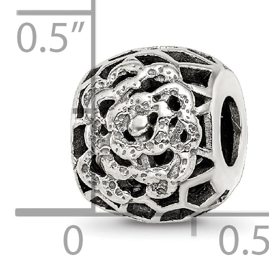 Sterling Silver 925 Bali Flower Bead with Antiqued Finish Elegant Solid Design