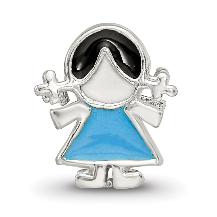 Sterling Silver Reflections Enameled Blue Dress Girl Bead