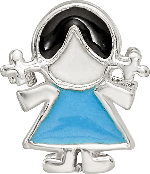 Sterling Silver Reflections Enameled Blue Dress Girl Bead