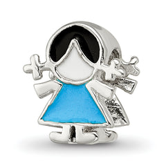 Sterling Silver Reflections Enameled Blue Dress Girl Bead