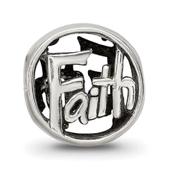 Sterling Silver 925 Faith Bead with Antiqued Finish Elegant Solid Design