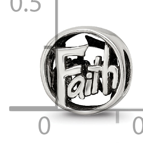 Sterling Silver 925 Faith Bead with Antiqued Finish Elegant Solid Design