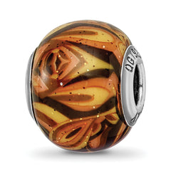 Sterling Silver Reflections Italian Decorative Orange Glass Bead