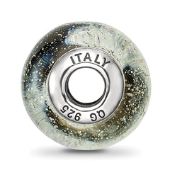 Sterling Silver 925 Glass Bead with Silver Glitter Polished Finish