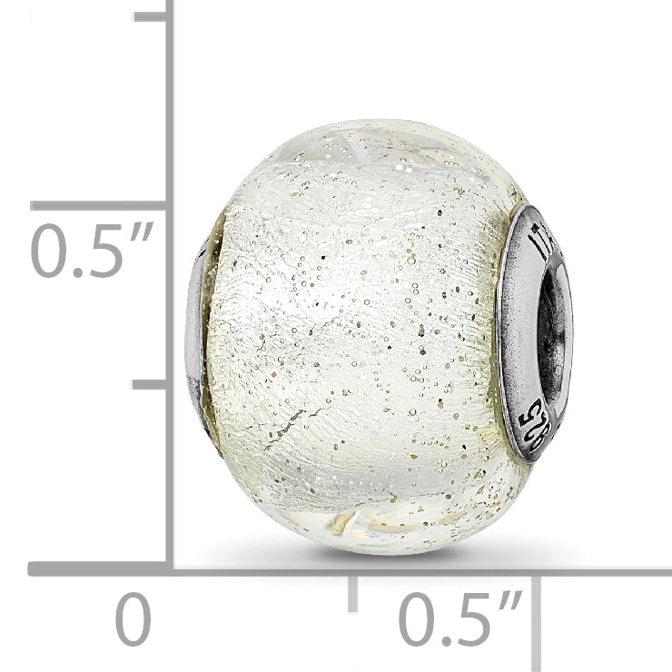 Sterling Silver 925 Glass Bead with Silver Glitter Polished Finish