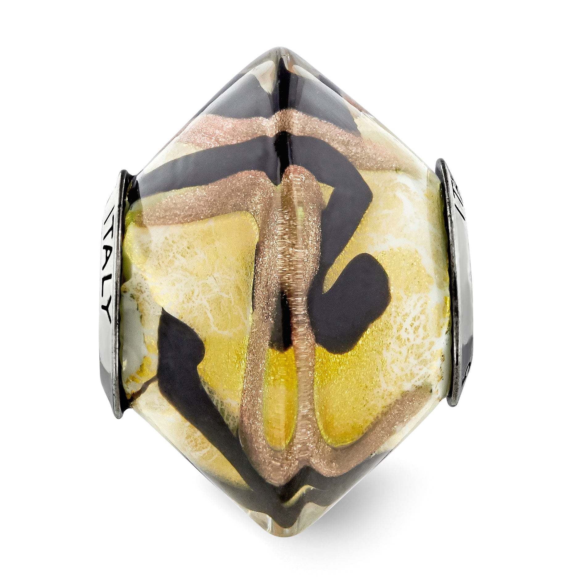 Sterling Silver Reflections Yellow/Black Italian Murano Glass Bead