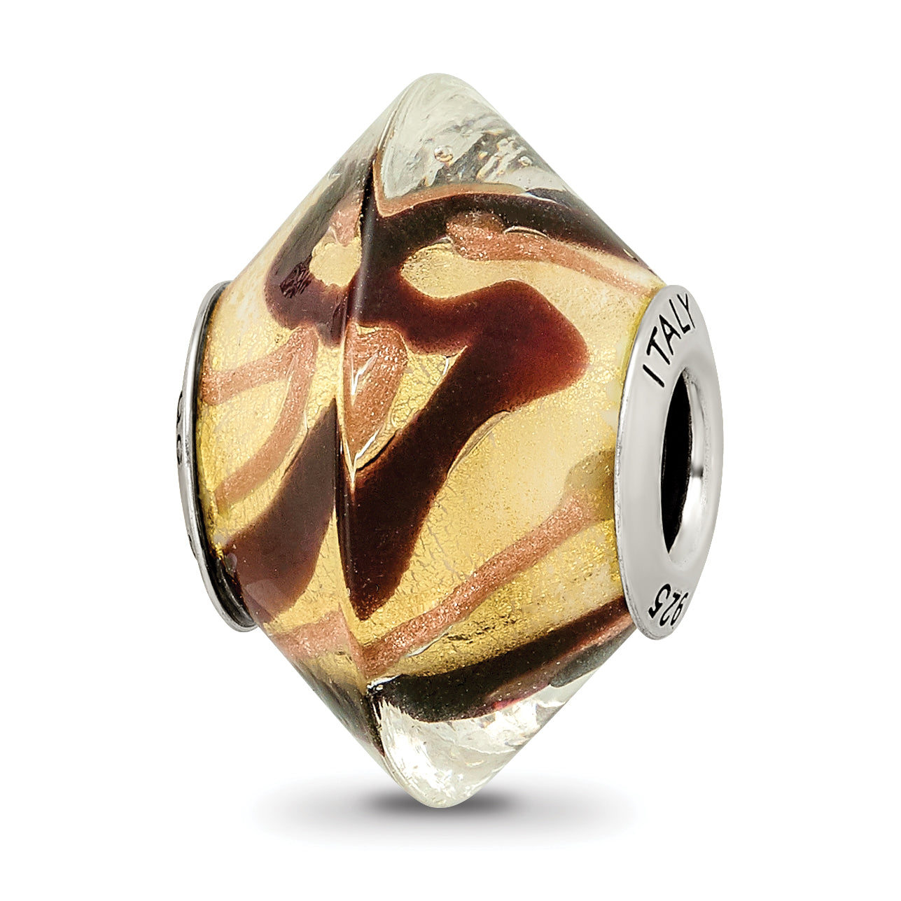 Sterling Silver Reflections Yellow/Black Italian Murano Glass Bead