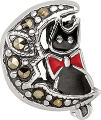 Sterling Silver Reflections Marcasite & Enameled Cat & Moon Bead