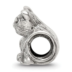 Sterling Silver 925 Cat Bead with Antiqued Finish Solid Charm