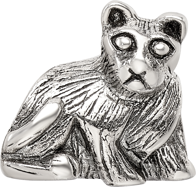 Sterling Silver 925 Cat Bead with Antiqued Finish Solid Charm