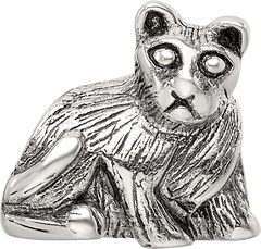 Sterling Silver 925 Cat Bead with Antiqued Finish Solid Charm