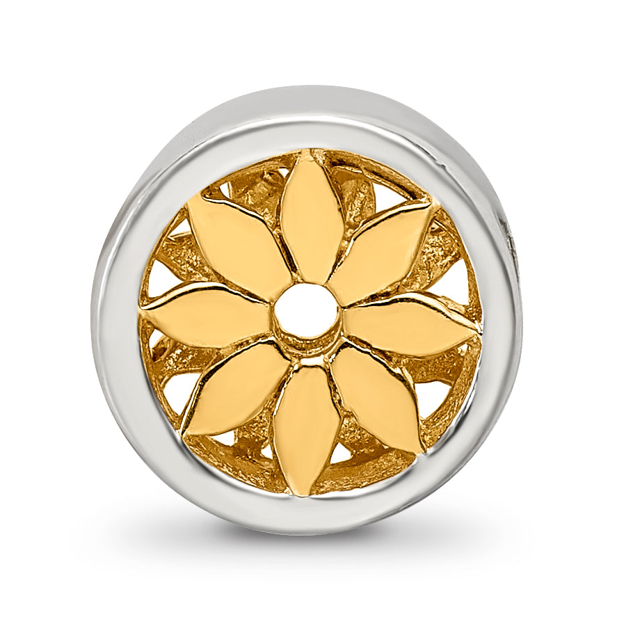 Sterling Silver 925 Gold-Plated Flower Bead with Solid Casted Design