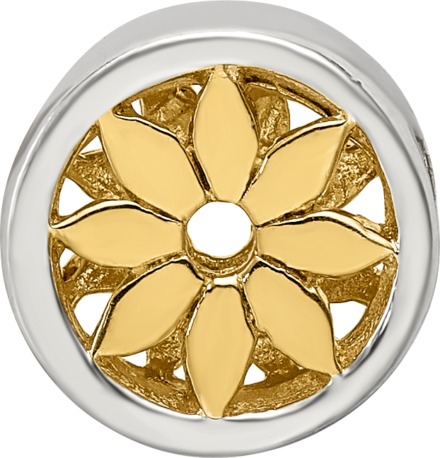 Sterling Silver 925 Gold-Plated Flower Bead with Solid Casted Design