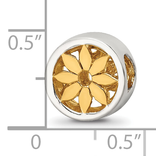 Sterling Silver 925 Gold-Plated Flower Bead with Solid Casted Design