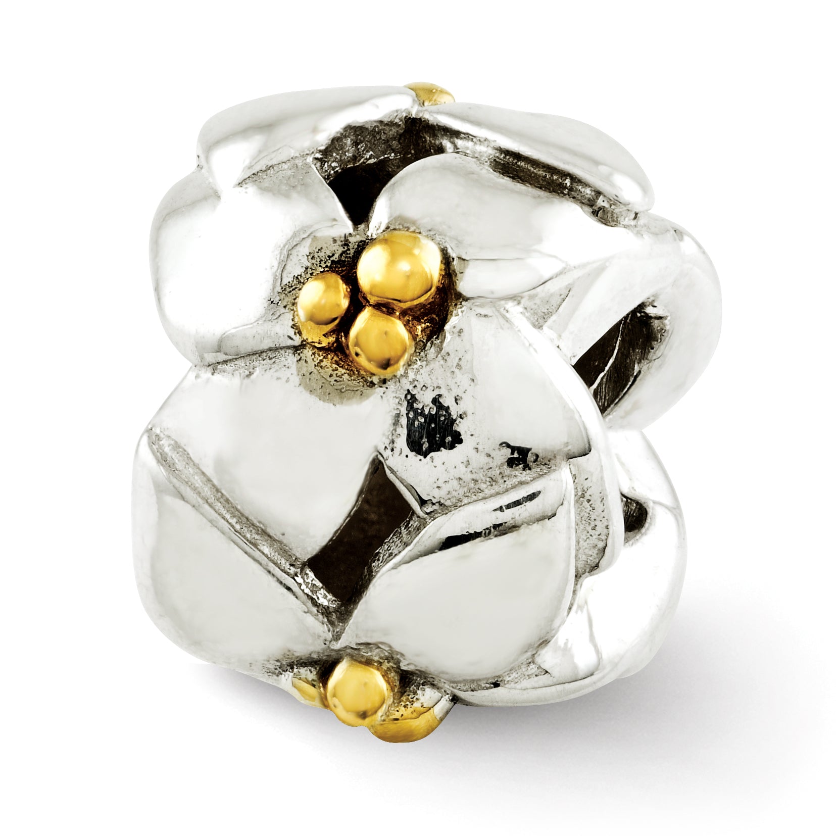 Sterling Silver Reflections Gold-plated & Polished Flowers Bead