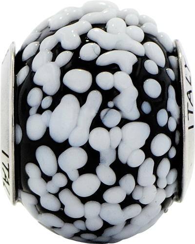 Sterling Silver Reflections White/Black Italian Murano Glass Bead