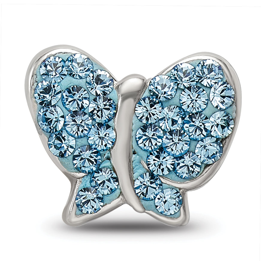 Sterling Silver 925 Butterfly Bead with Blue Crystal Detailing  Elegant Cast Design