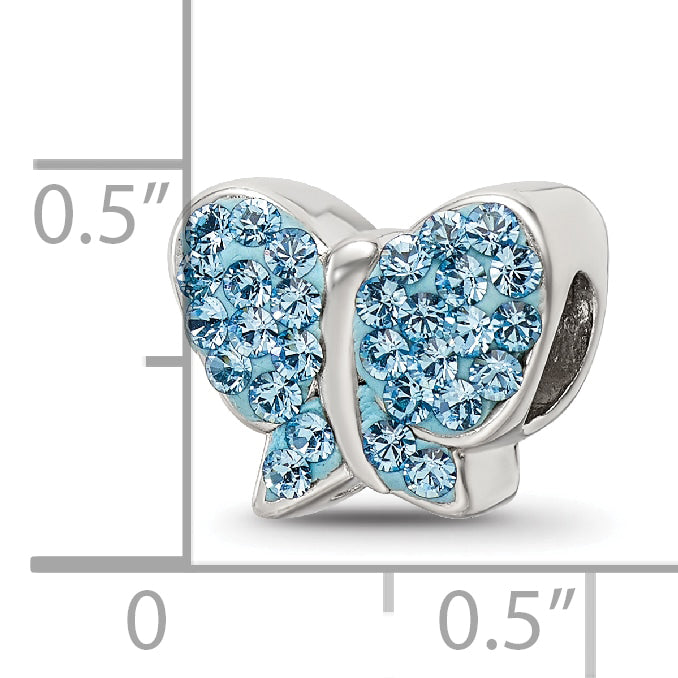 Sterling Silver 925 Butterfly Bead with Blue Crystal Detailing  Elegant Cast Design