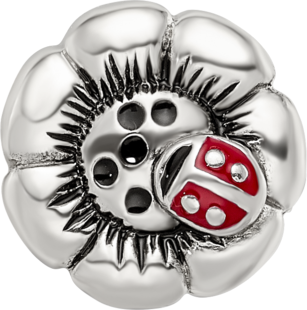 Sterling Silver 925 Flower Bead with Enameled Ladybug Charm Elegant and Giftable