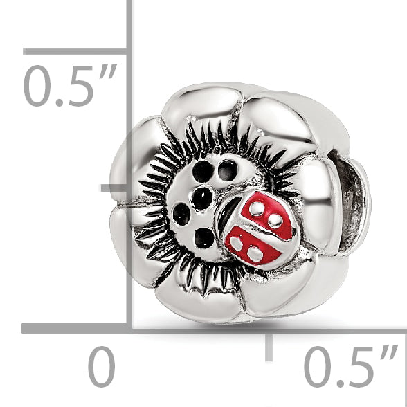 Sterling Silver 925 Flower Bead with Enameled Ladybug Charm Elegant and Giftable