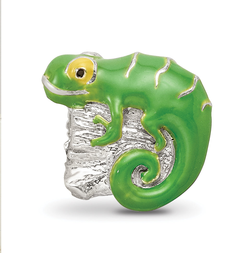 Sterling Silver 925 Enameled Lizard Bead with Solid Cast Design