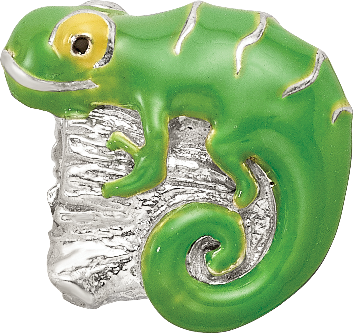 Sterling Silver 925 Enameled Lizard Bead with Solid Cast Design