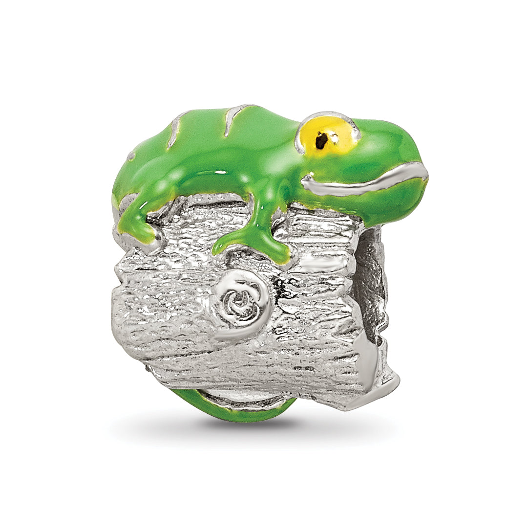 Sterling Silver 925 Enameled Lizard Bead with Solid Cast Design