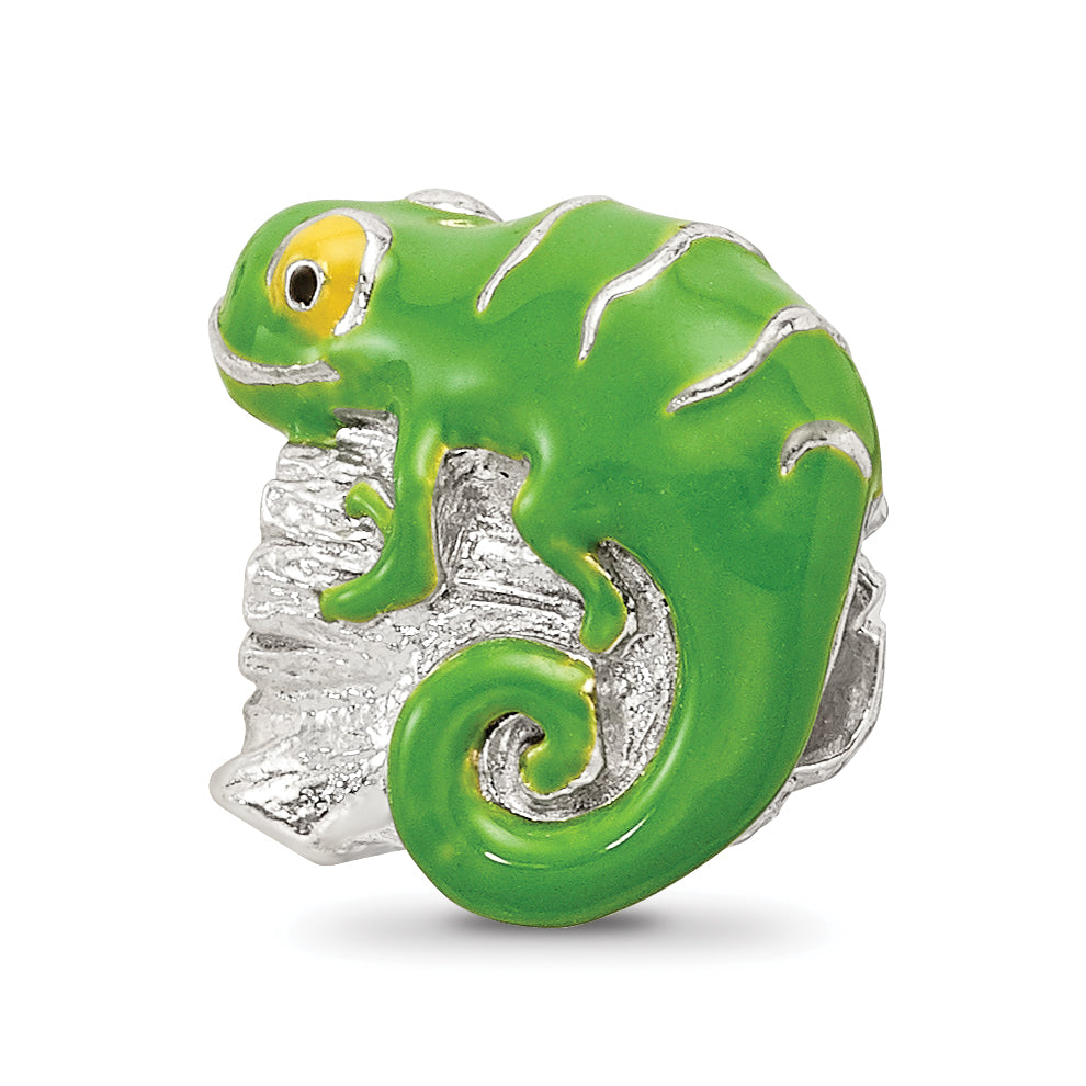 Sterling Silver Reflections Enameled Lizard on Log Bead