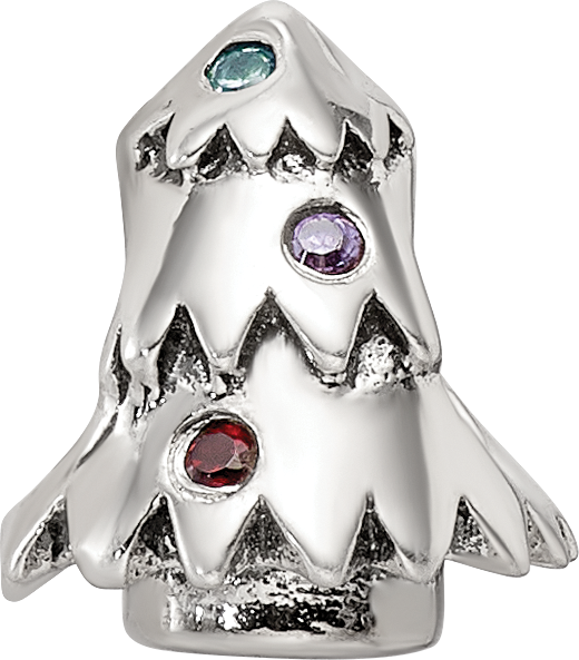 Sterling Silver 925 Christmas Tree Bead with Cubic Zirconia Vintage Finish