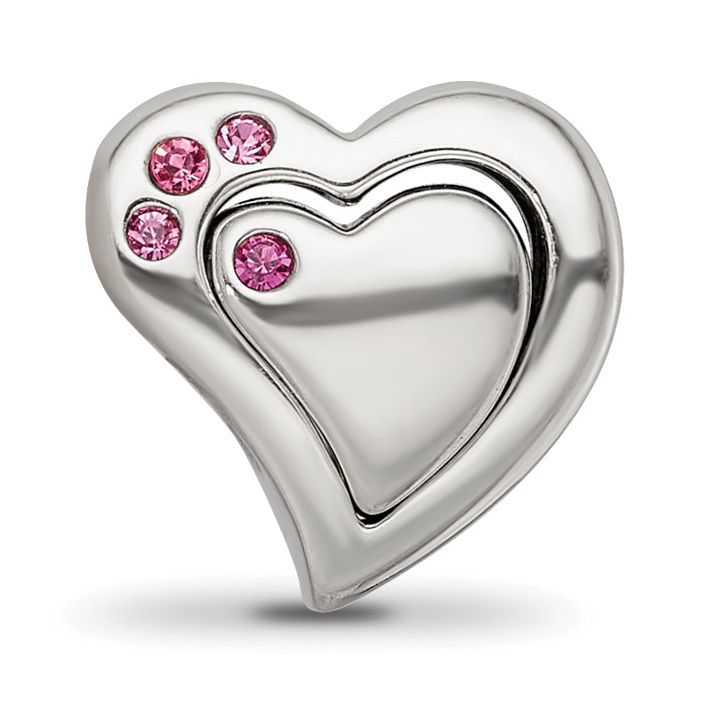 Sterling Silver Reflections Pink Crystal 2pc Heart Bead