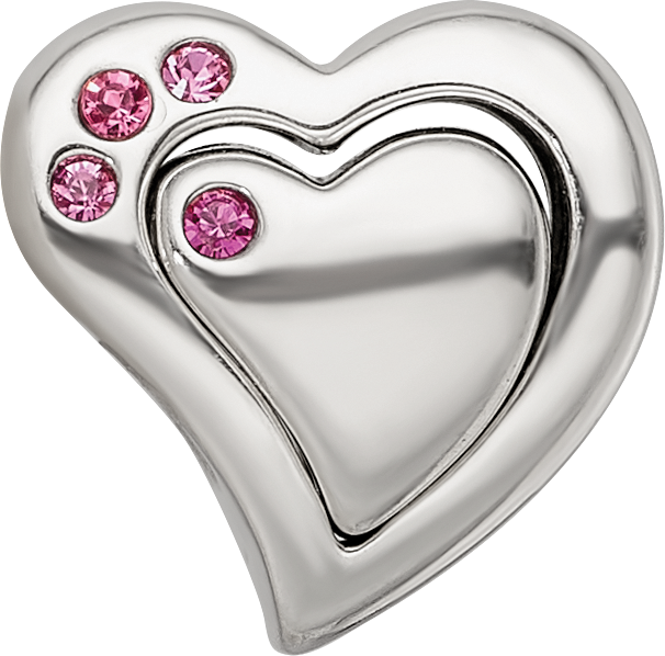 Sterling Silver Reflections Pink Crystal 2pc Heart Bead