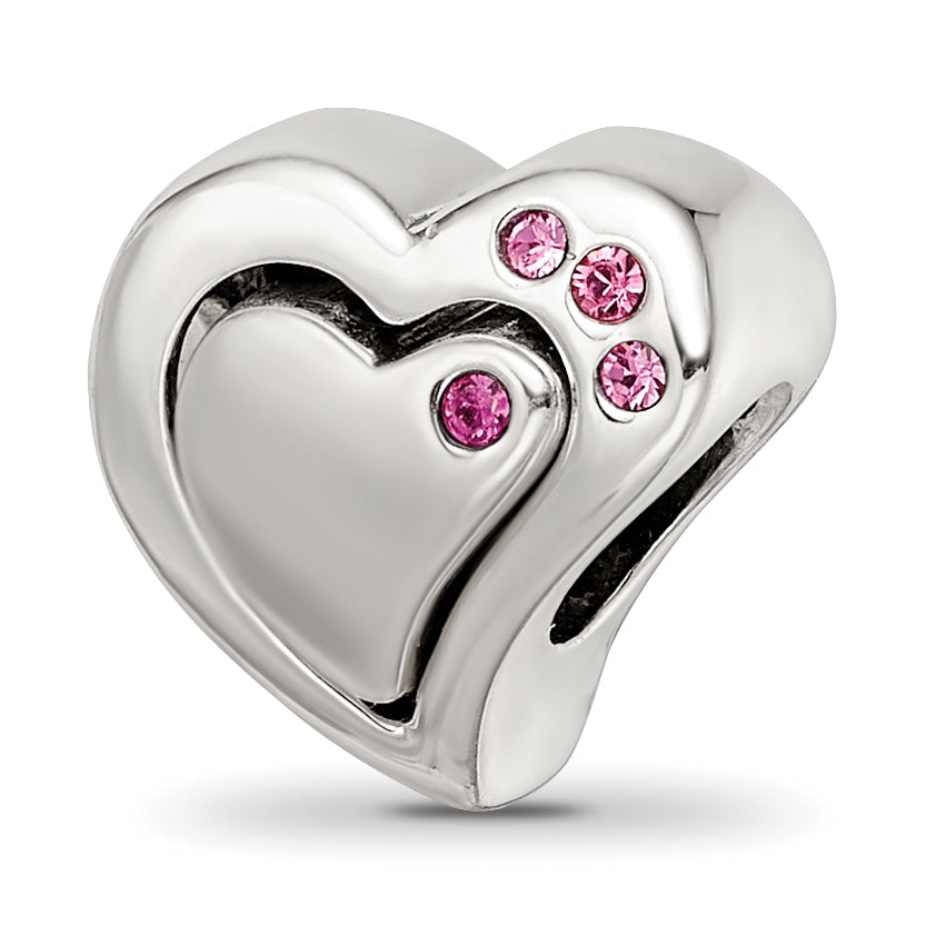 Sterling Silver Reflections Pink Crystal 2pc Heart Bead