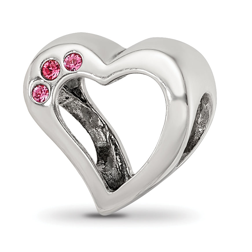 Sterling Silver Reflections Pink Crystal 2pc Heart Bead