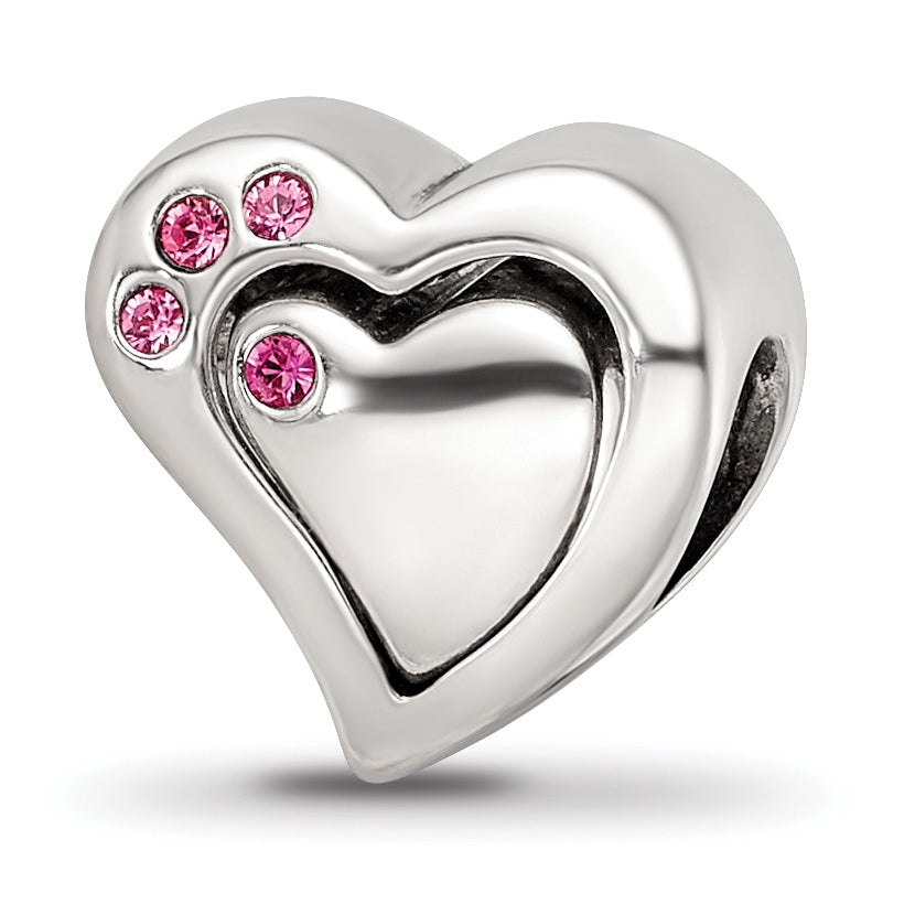 Sterling Silver Reflections Pink Crystal 2pc Heart Bead