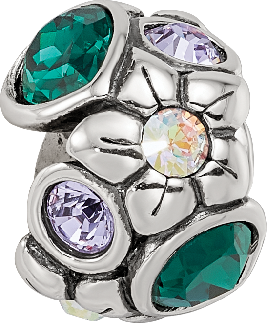 Sterling Silver Reflections Purple/Green Crystal Flower Bead