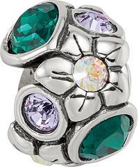 Sterling Silver Reflections Purple/Green Crystal Flower Bead