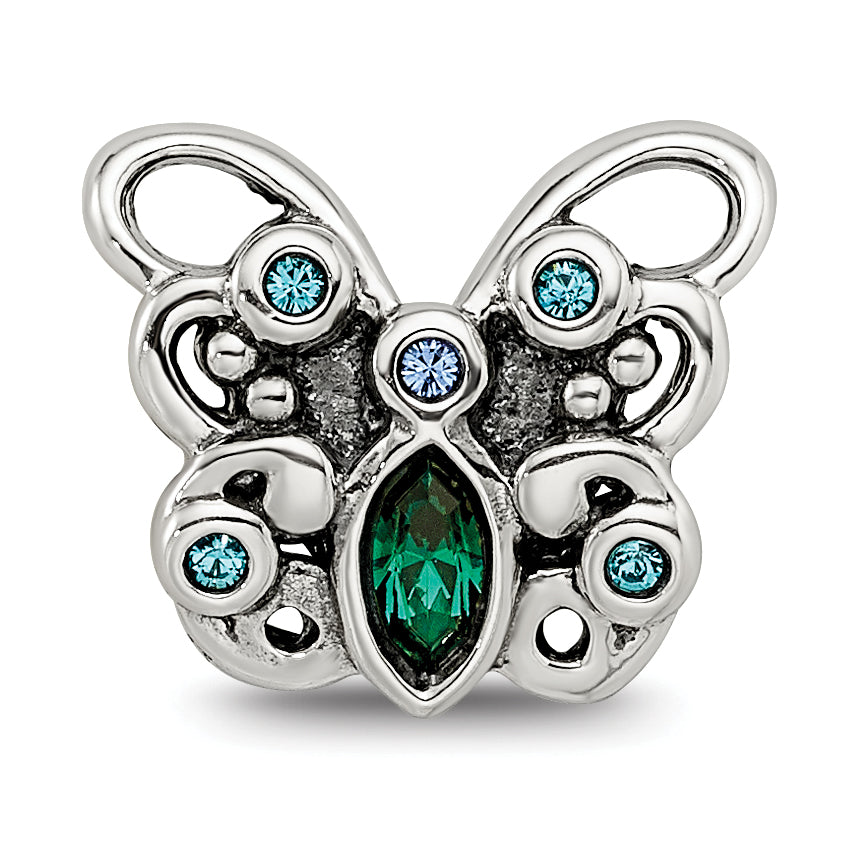 Sterling Silver Reflections Blue/Green Crystal Butterfly Bead