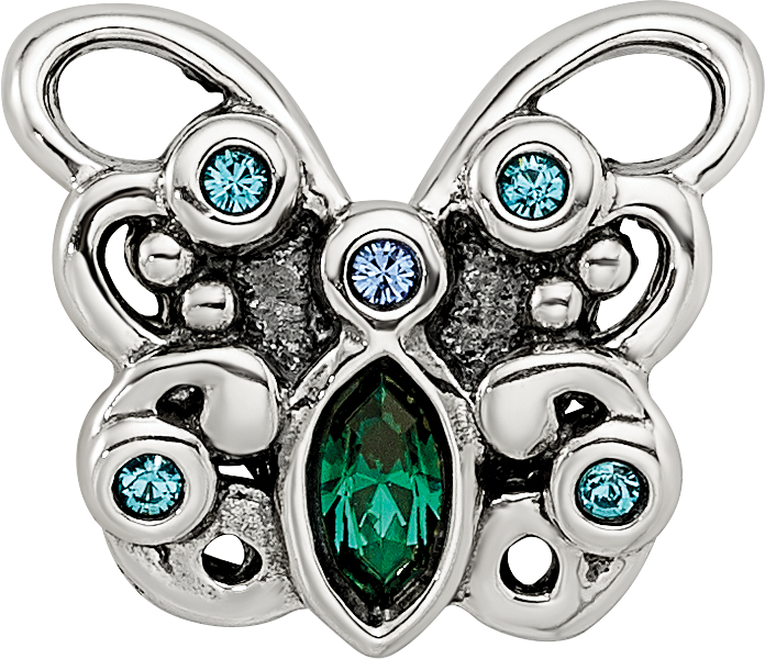 Sterling Silver Reflections Blue/Green Crystal Butterfly Bead