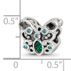 Sterling Silver Reflections Blue/Green Crystal Butterfly Bead