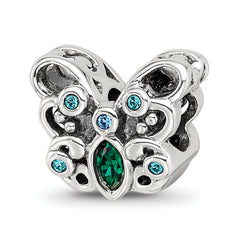 Sterling Silver Reflections Blue/Green Crystal Butterfly Bead