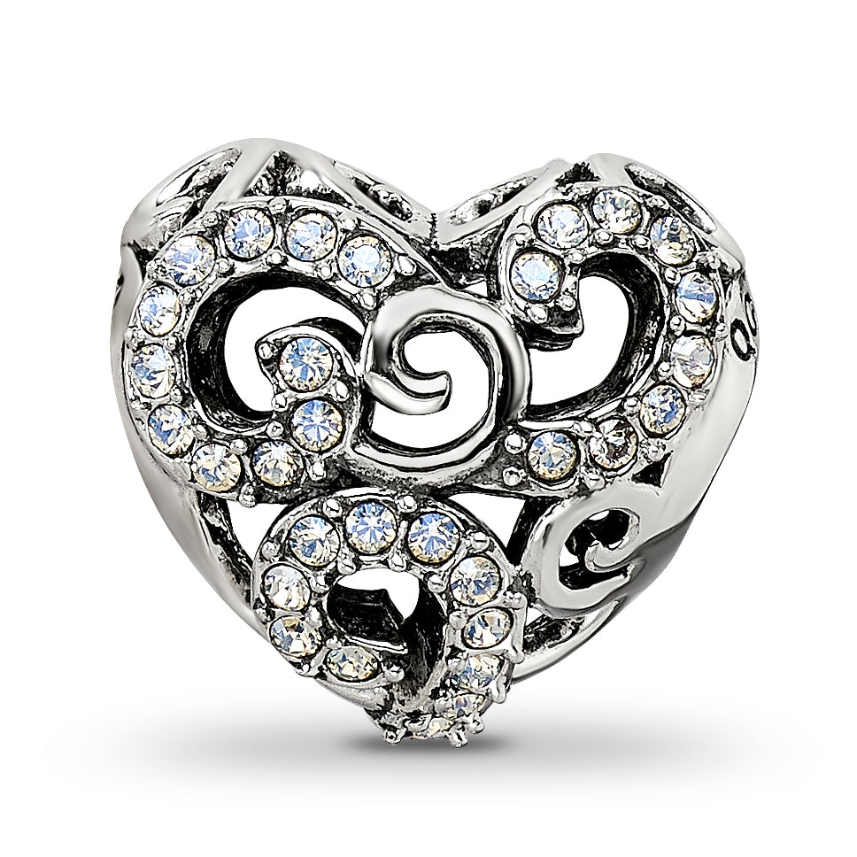 Sterling Silver Reflections Crystal Filigree Heart Bead