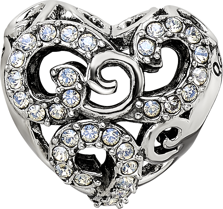 Sterling Silver Reflections Crystal Filigree Heart Bead