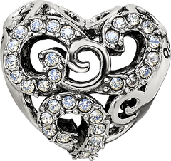 Sterling Silver Reflections Crystal Filigree Heart Bead