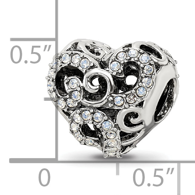 Sterling Silver Reflections Crystal Filigree Heart Bead