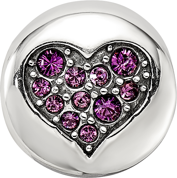 Sterling Silver Reflections Feb Purple Crystal Peace Heart Bead