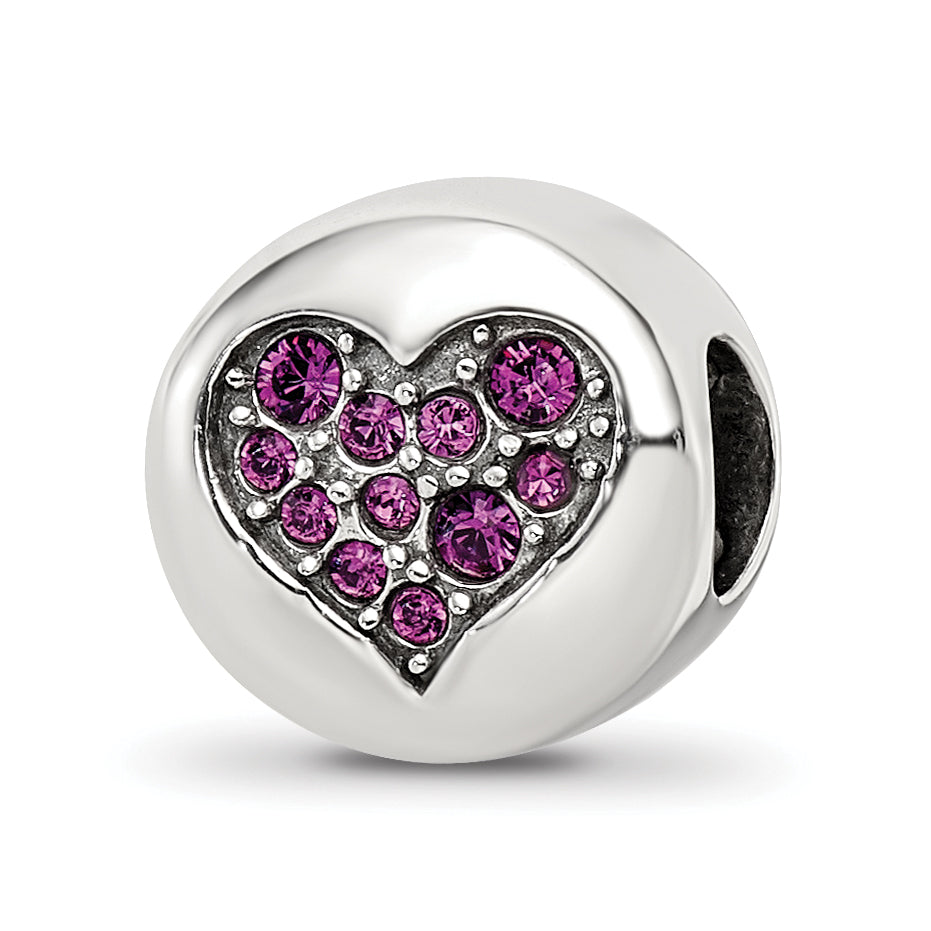 Sterling Silver Reflections Feb Purple Crystal Peace Heart Bead