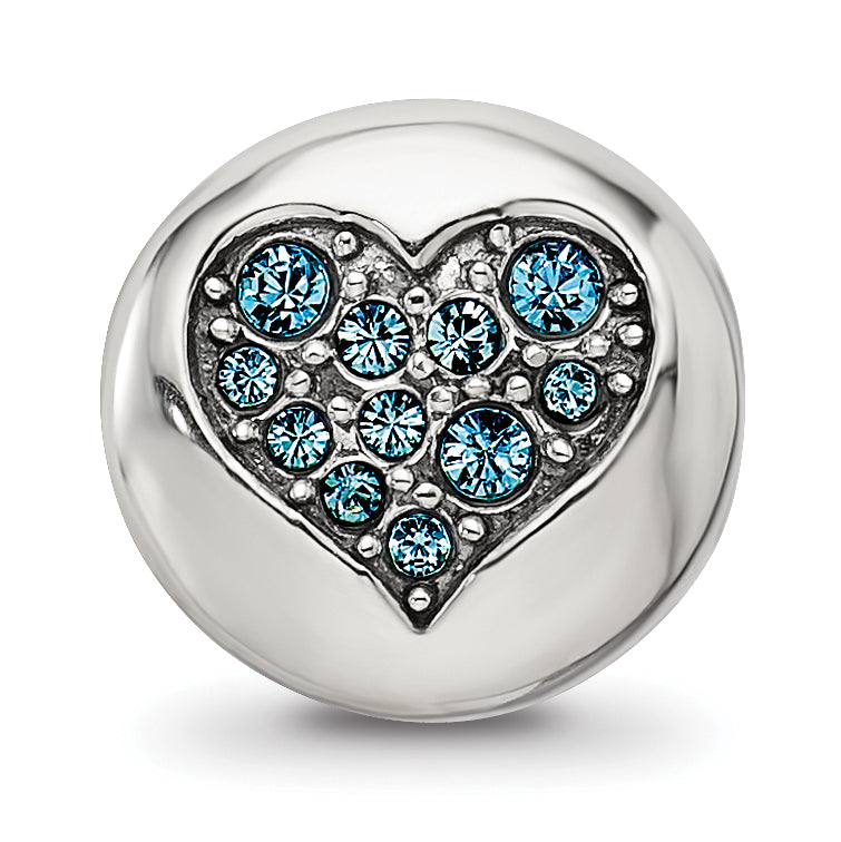 Sterling Silver Reflections Mar Blue Crystal Courage Heart Bead