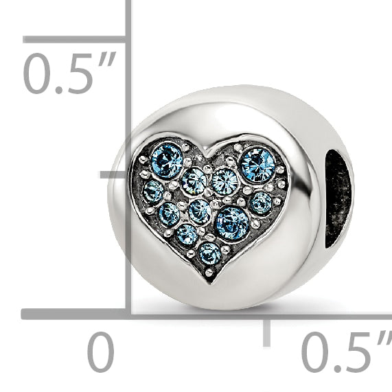 Sterling Silver Reflections Mar Blue Crystal Courage Heart Bead