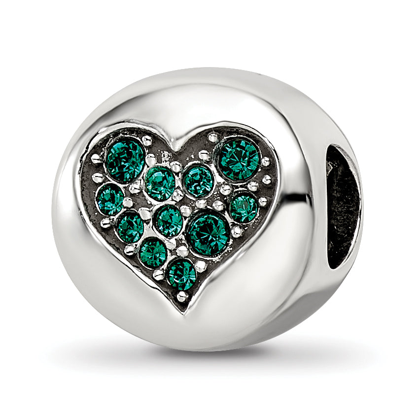 Sterling Silver Reflections May Green Crystal Success Heart Bead